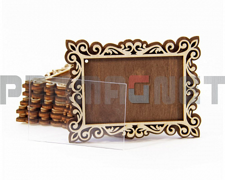 Деревянный магнит заготовка со стеклом багет (узор 1) фото вставка 74х49 мм